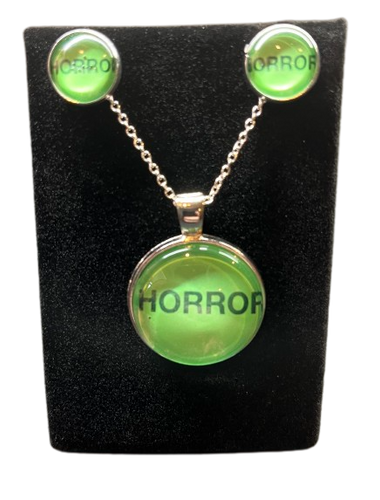 Horror Label Necklace & Earrings Set