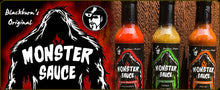Load image into Gallery viewer, Monster Sauce &#39;Rogue Red Chili&#39;, &#39;Swamp Sensation&#39;, &#39;Howling Habanero&#39; Hot Sauce Variety 3 pack