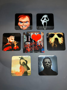 I Love Horror Movies Icons Sublimated Coasters 6 Pack (Cork)