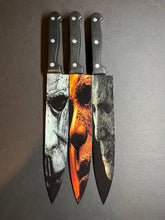 Load image into Gallery viewer, Halloween Trilogy 3 Knife Set With Sublimated Stands