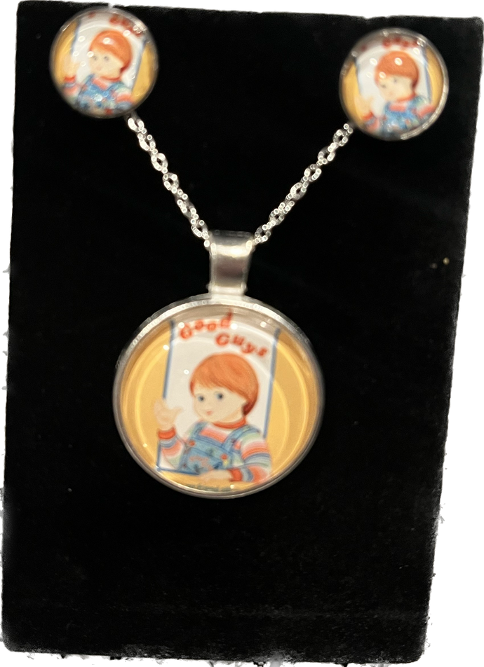 Child's Play Good Guy Necklace & Earrings Set