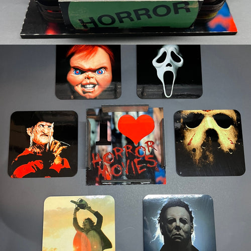 I Love Horror Movies Icons Sublimated Coasters 6 Pack (Cork)