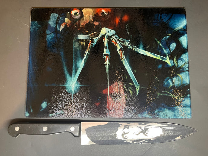 Nightmare On Elm Street Sublimated Glass Cutting Board With Matching Knife
