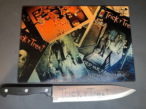 Trick R Treat Sublimated Glass Cutting Board With Matching Knife