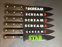 Load image into Gallery viewer, Scream 1-5 &amp; Stab Knife Set With Sublimated Stands