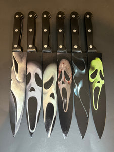 Scream 1-5 & Stab Knife Set With Sublimated Stands