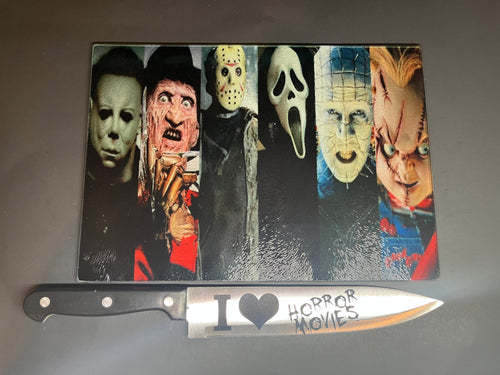 Horror ICONS Sublimated Glass Cutting Board With Matching Knife