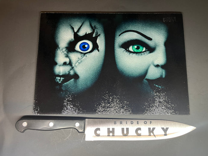 Bride Of Chucky Sublimated Glass Cutting Board With Matching Knife