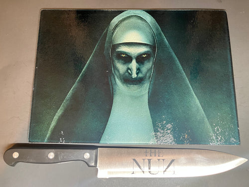The Nun 2018 Sublimated Glass Cutting Board With Matching Knife