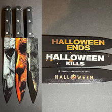 Load image into Gallery viewer, Halloween Trilogy 3 Knife Set With Sublimated Stands