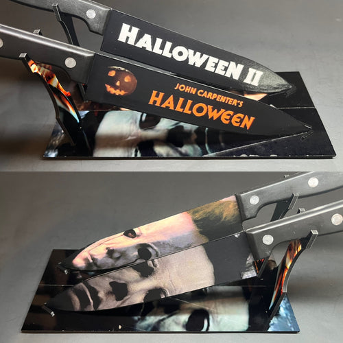 Halloween 1 & 2 Knife Set With Sublimated Stands