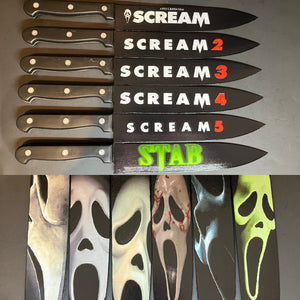 Scream 1-5 & Stab Knife Set With Sublimated Stands